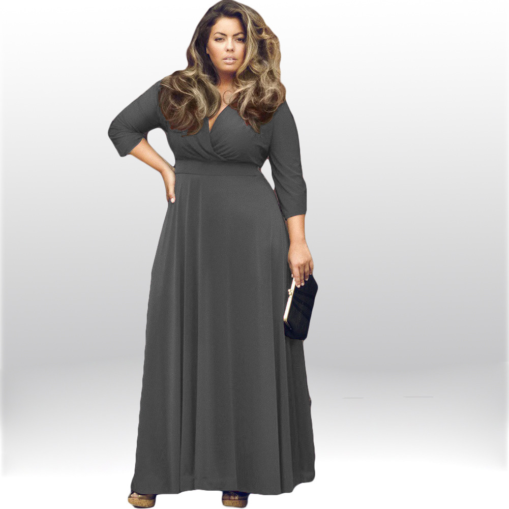 SZ60044-3 Women Long Knitwear V Neck Plus Size Bridesmaid Dress with Long Sleeve